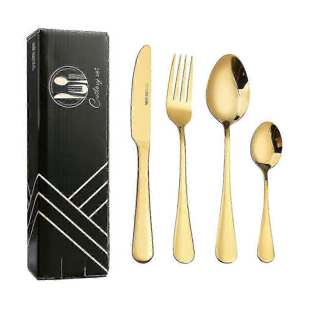Exquisite  16pcs Cutlery Set Tableware Tableware Spoons Fork Knife Stainless Steel Gold