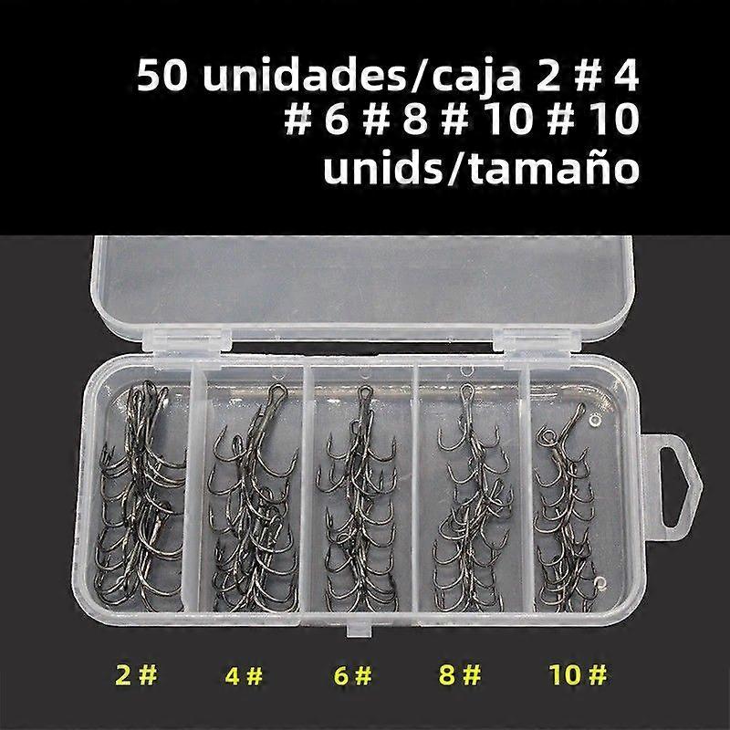 50Pcs/Box High Carbon Reverse Treble Fishing Hooks 2#/4#/6#/8#/10# Suitable for Bass Fishing and Ocean Boat Fishing