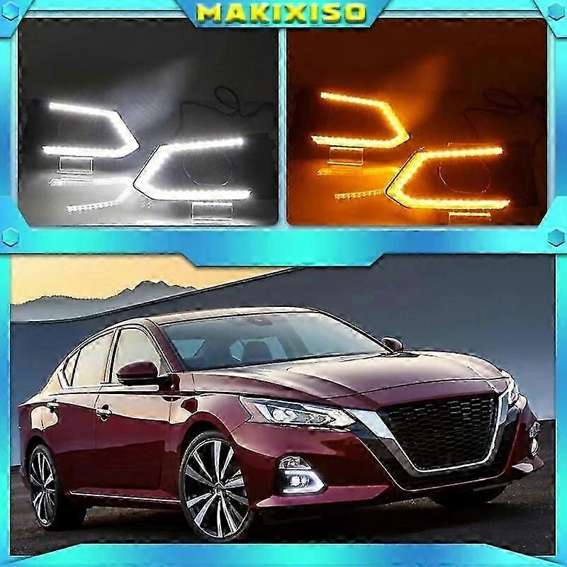 Compatible LED DRL For Nissan Teana Altima 2019 Daytime Running Lights Fog Lamp Cover with Yellow Turn Signal Functions