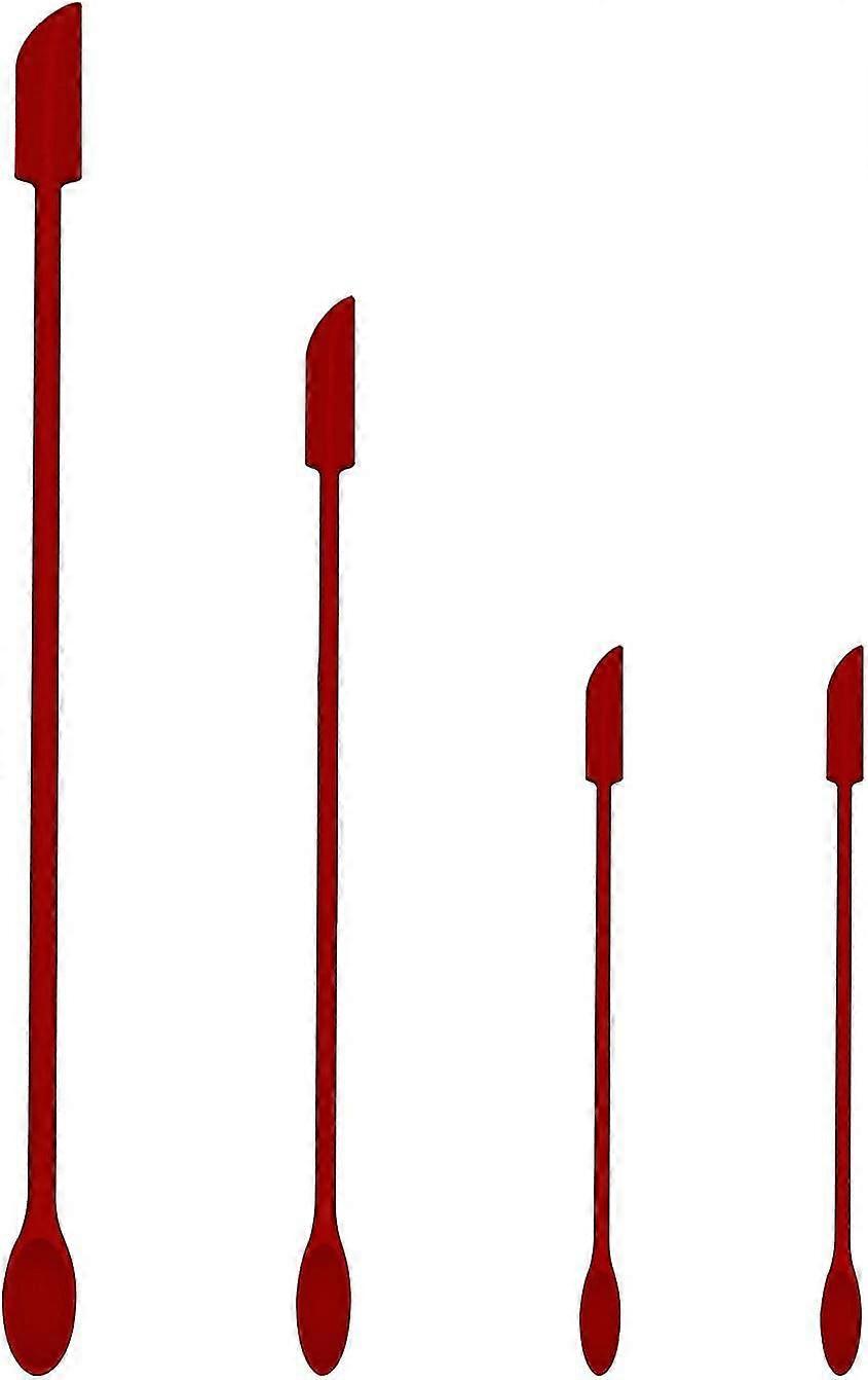 4 Pcs Silicone Spatula Set - Mini Jar Scraper And Lotion Stirrer (red)