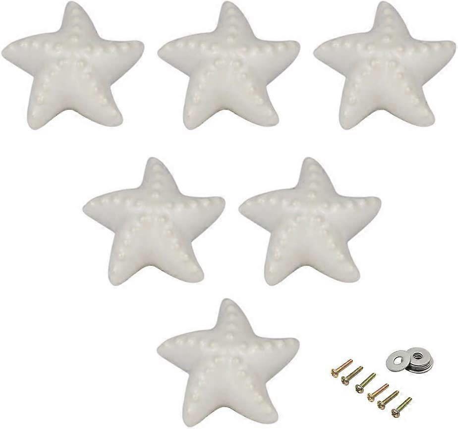 6 عبوات من السيراميك مقابض خزانة مقابض درج يسحب لغرفة الأطفال مقابض أبواب خزانة مقابض جميل نجم البحر شكل أبيض