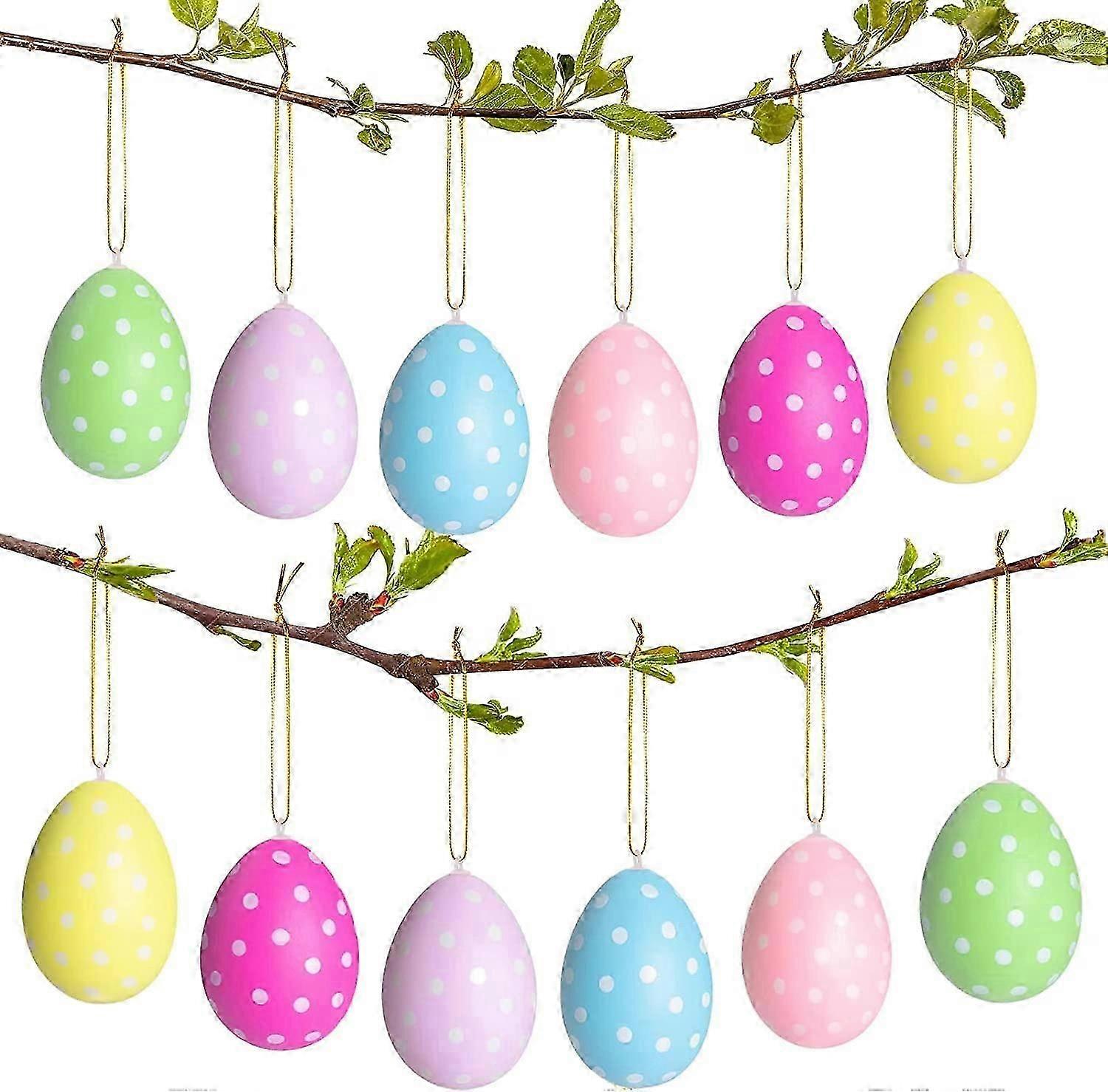 12 PCS Easter Tree Decorations For Tree Realistic Easter Eggs Plastic Easter Egg Decorations Colorful Hanging