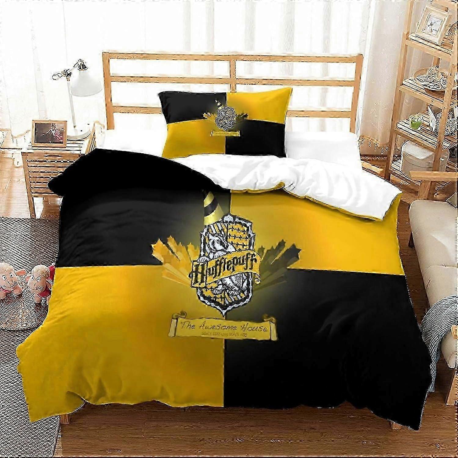 J2796 Prześcieradła Zestaw poszewek na kołdrę Hufflepuff Wzór Zestaw pościeli Druk cyfrowy Pokrowiec na kołdrę 3D Narzuta z mikrofibry Prześcieradła BBA2796