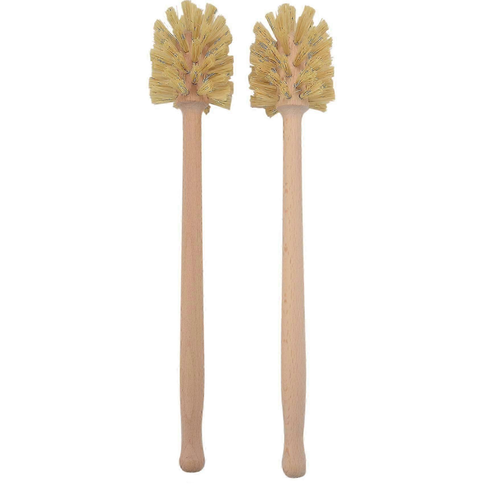 Brosse WC, lot de 2 brosses WC en bois de hêtre, poils en jute résistants avec une puissance de nettoyage à 360°