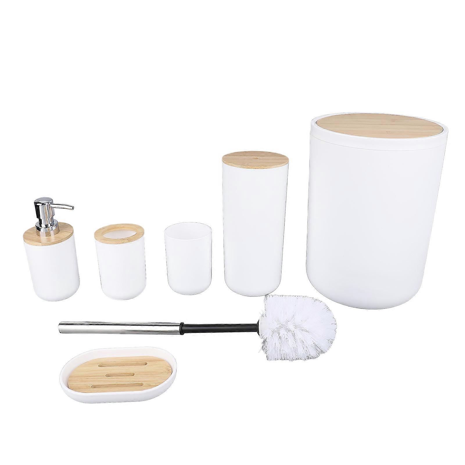 6PCS Badezimmer Zubehör Set PP Mülleimer Seifenspender Seifenschale Zahnbürstenhalter Tasse WC Bürstenhalter für zu Hause Einweihung
