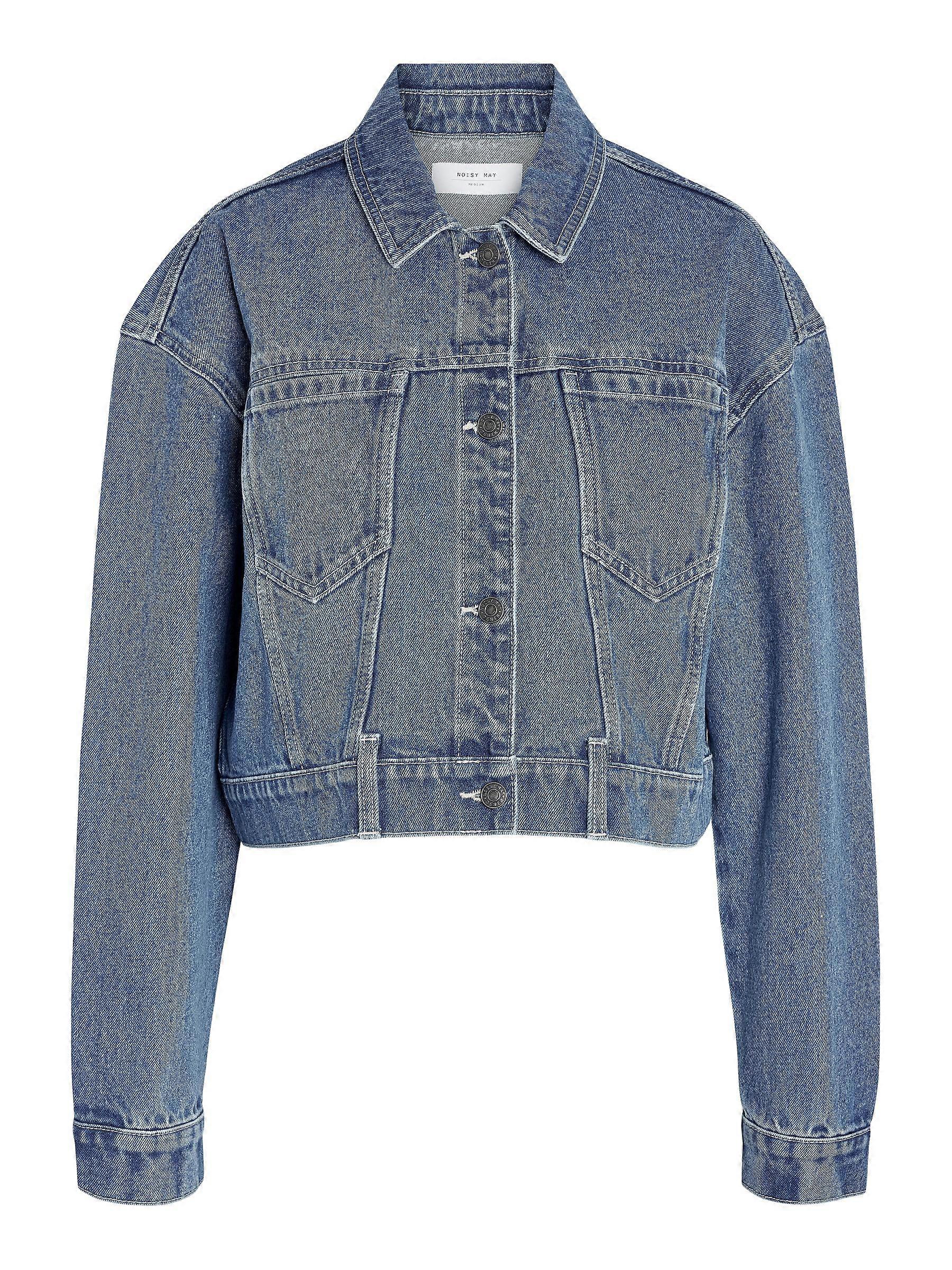 Noisy May Women's Denim Jacket Cropped Style Button Placket Turn-Down Collar