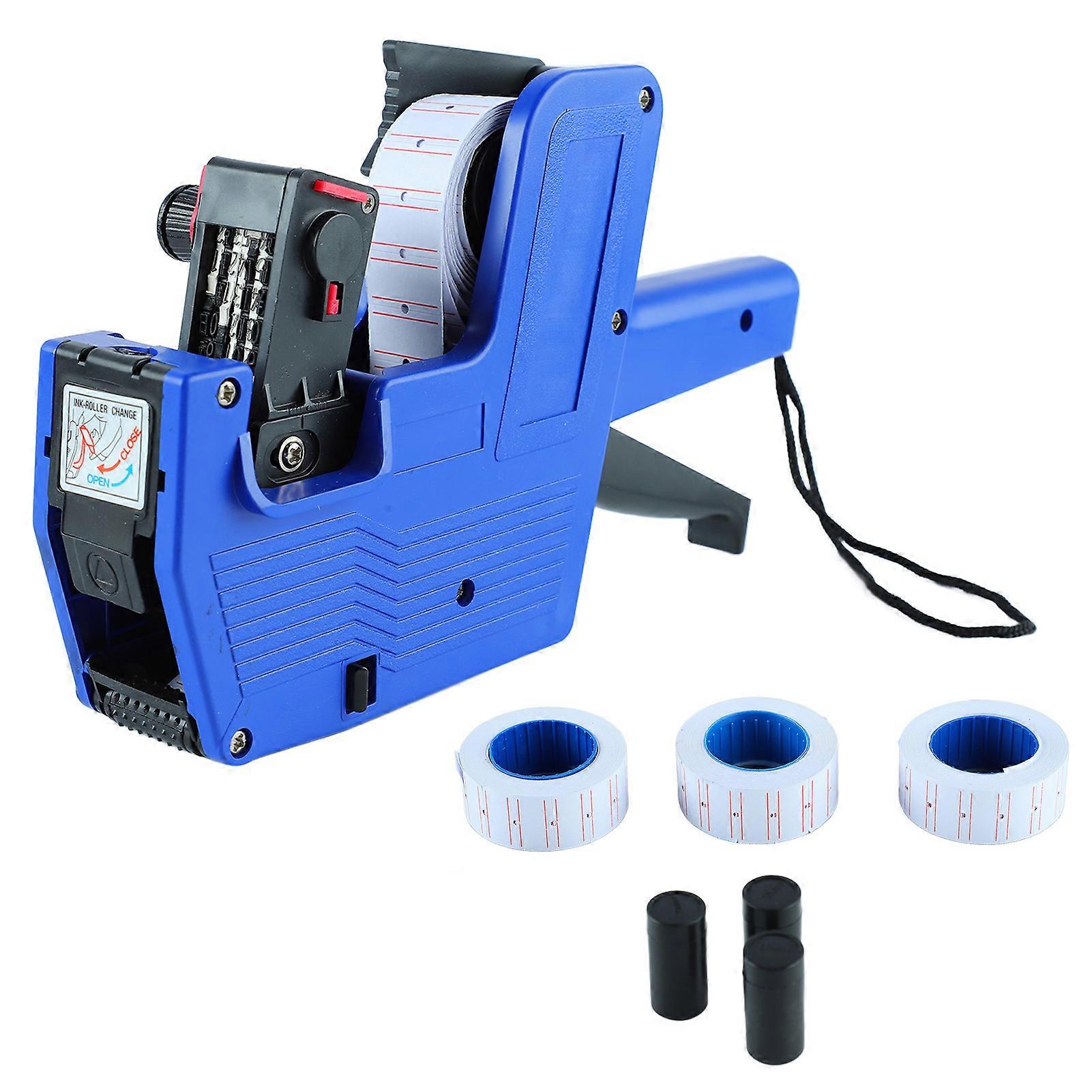 8 Digits Price Numerical Tag Maker with 3 Rolls Label Paper 3 Ink Wheel Clear Print Price Labeller for Retail Stores Offices