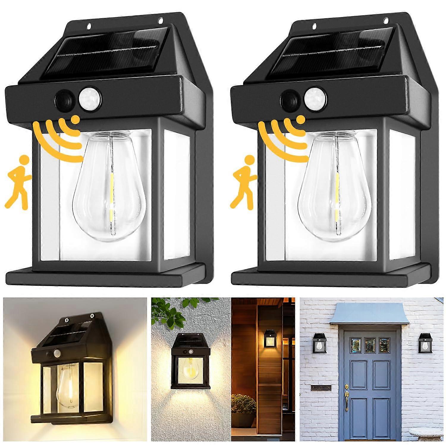 Solar Wall Lights for Outdoor Use, Waterproof LED Fixture with Motion Sensor, 3 Modes for Garden Patio Veranda Lighting