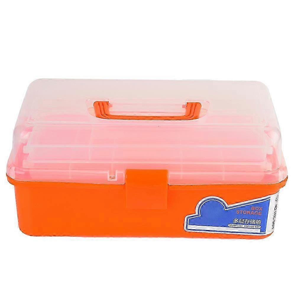Three layer Translucent Storage Box Multifunction Organizer Container (Translucent Orange)