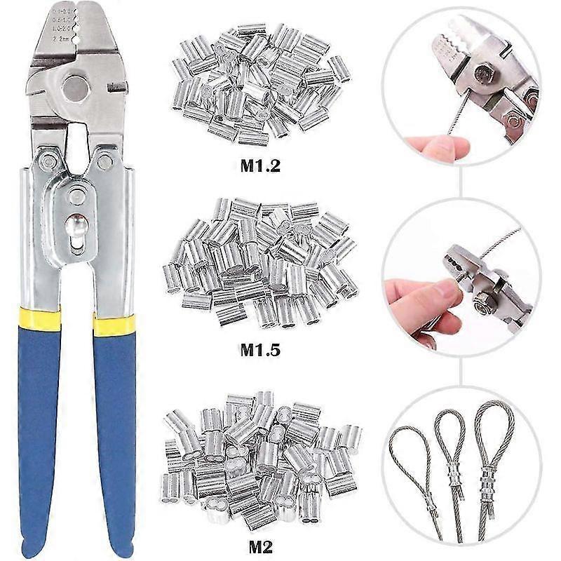 Crimping Tool For Wire Rope Up To 2.2mm With 150 Pieces Aluminum Double Barrel Crimping Sleeves In 3 Sizes
