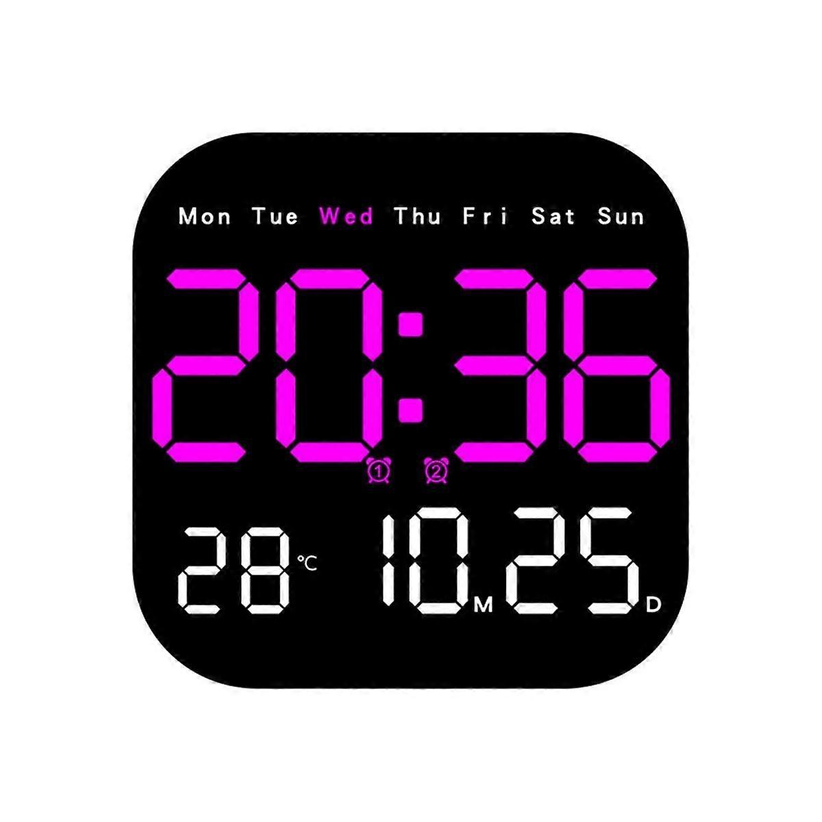 Digital Wall Clocks Temperature Date Week Dispaly Electronic Table Clock 12/24H Wall-Mounted LED Alarm Clock Remote,D