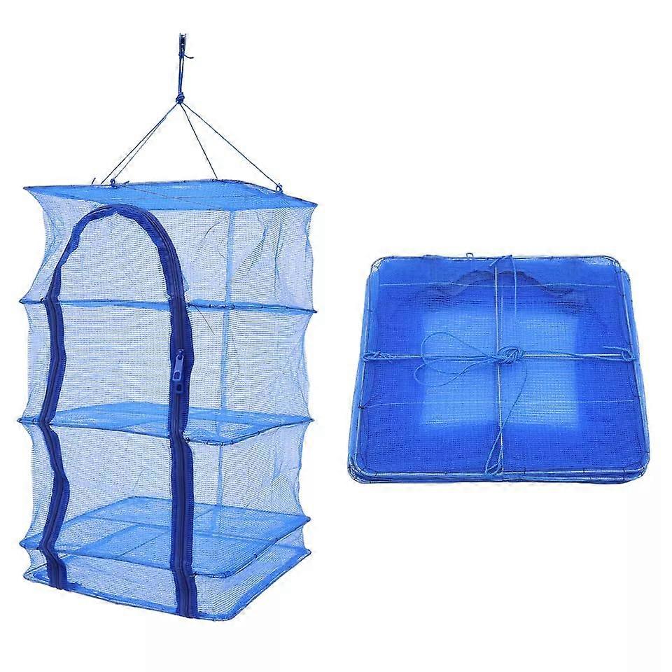 Foldable Fish Drying Net 4 Layer Herb Drying Rack Collapsible Laundry Rack Net with Zippers