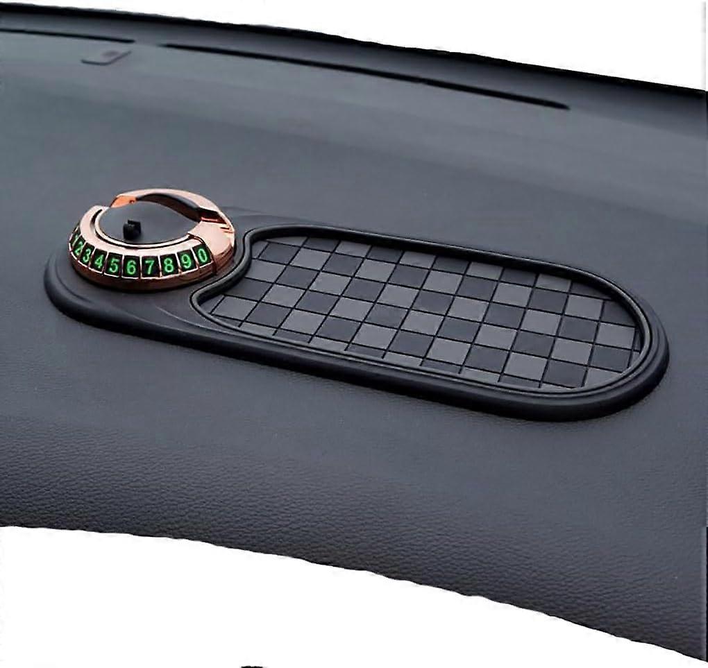 Multifunctional Vehicle-Mounted Anti-Slip Mat Rotatable Car Dashboard Pad Phone Holder Temporary Parking Number Black