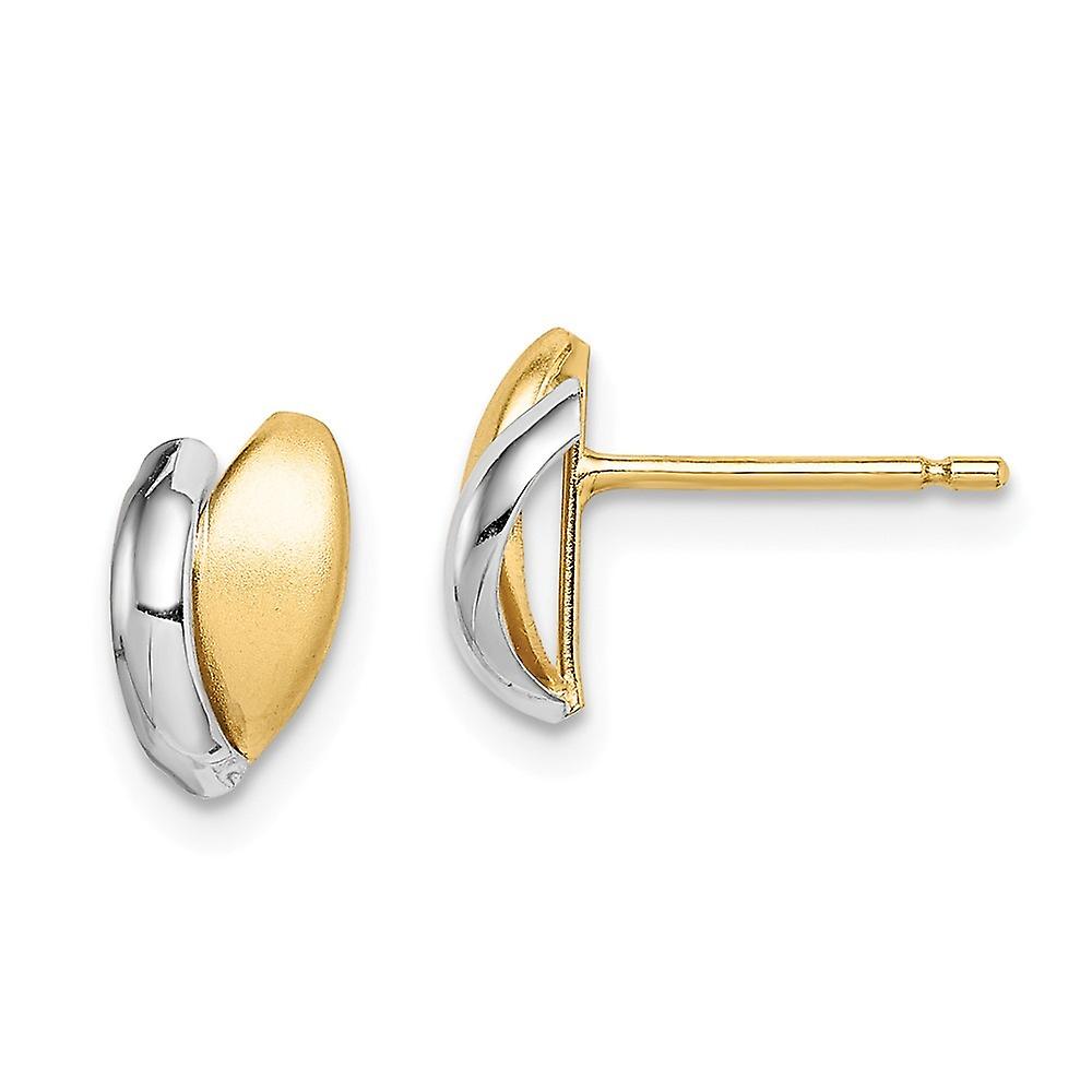 ロジウムサテンリーフポストイヤリング付き14k女性用9mmロングスタッドイヤリング-.5グラム