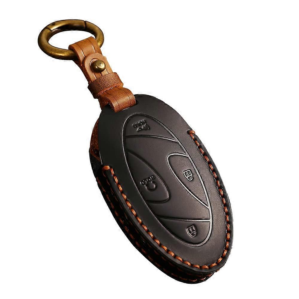 Leather Key Fob Cover For Hyundai Ionic 6 Grandeur GN7 Kona EV 2023, 7-Button Key Case Shell, Keychains, Black