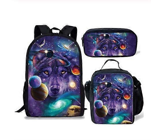 nya 3st set flicka pojke ryggsäck lila utrymme stjärnor galax varg skolväska högskola student mochila ryggsäck barn skolväskor