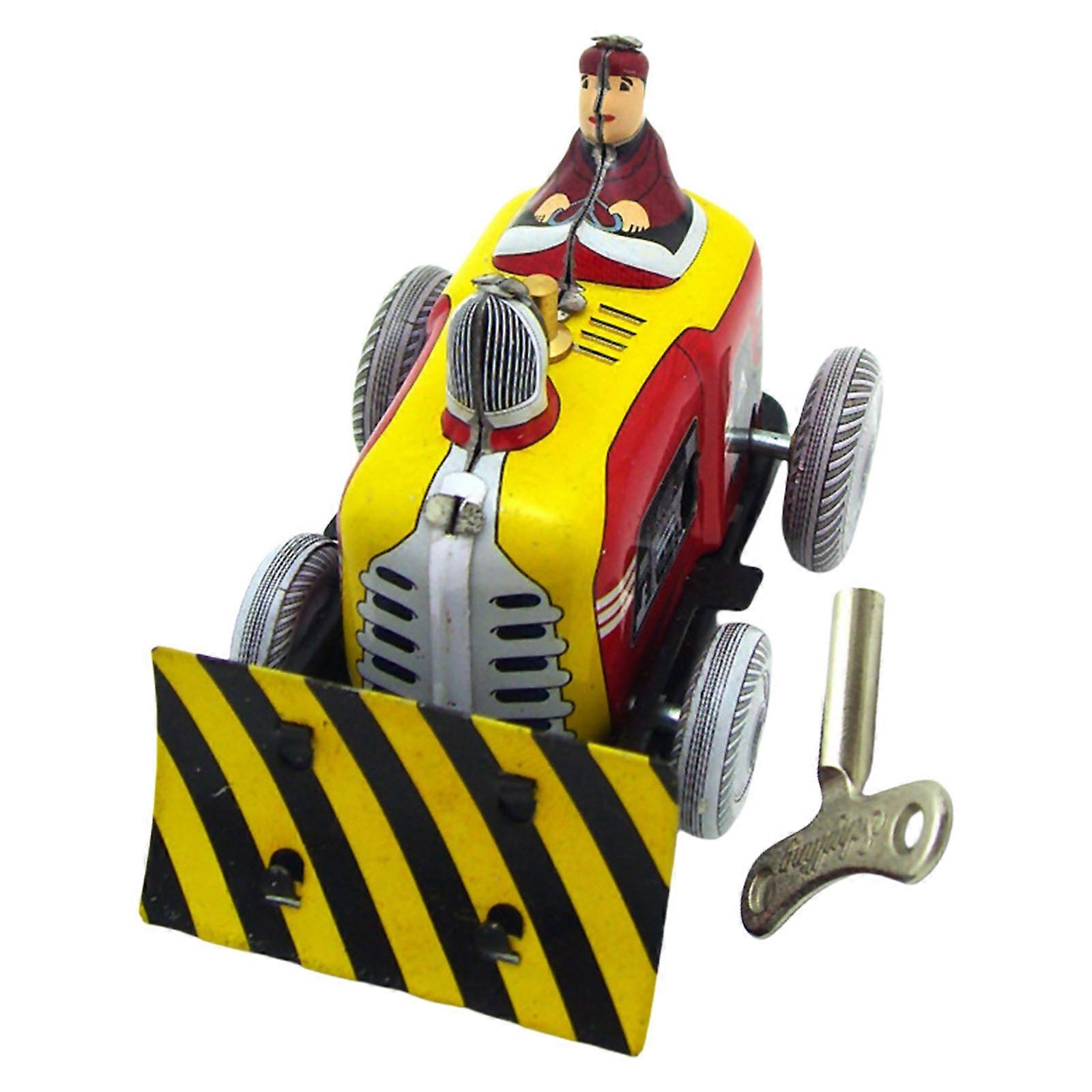 Retro Wind Up Pushdozer Figurine Toy Tinplate Figurine Model Statue Toy for Iron Tin Enthusiasts and Collector
