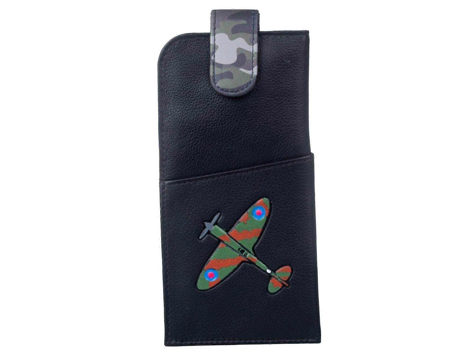 Spitfire Plane Leather Glasses case Mala Leather wide fitting tabtop mens