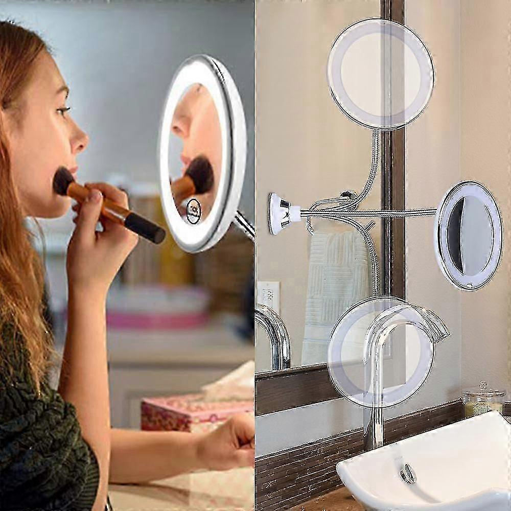 Flexible Gooseneck 10x Magnifying Led Lighted Mirror Illuminated, Bath