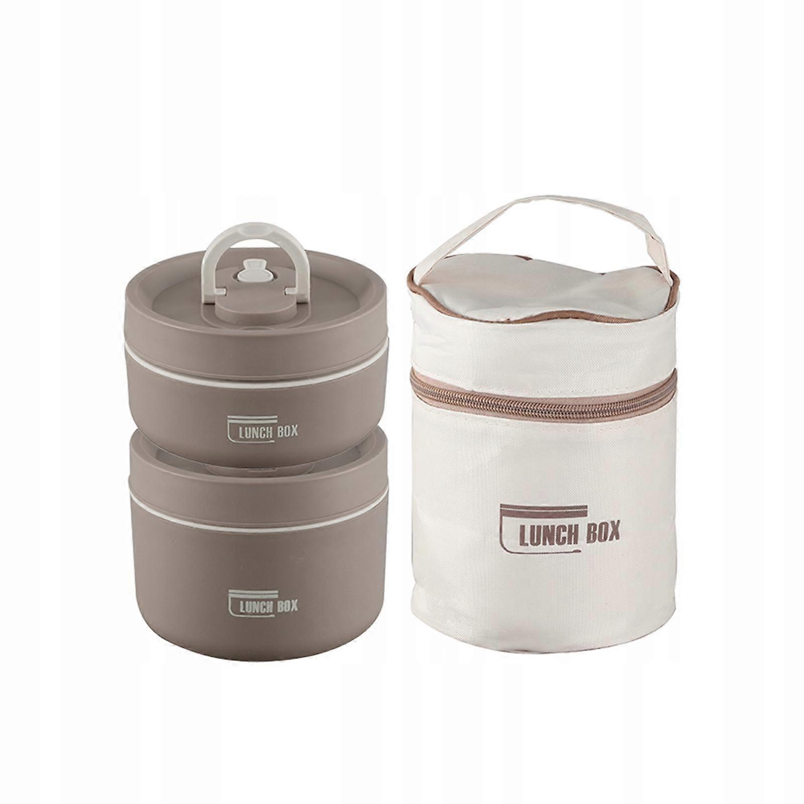 Lunch Box Set Leakproof Portable Round Lunch Containers For 2pcs Brown
