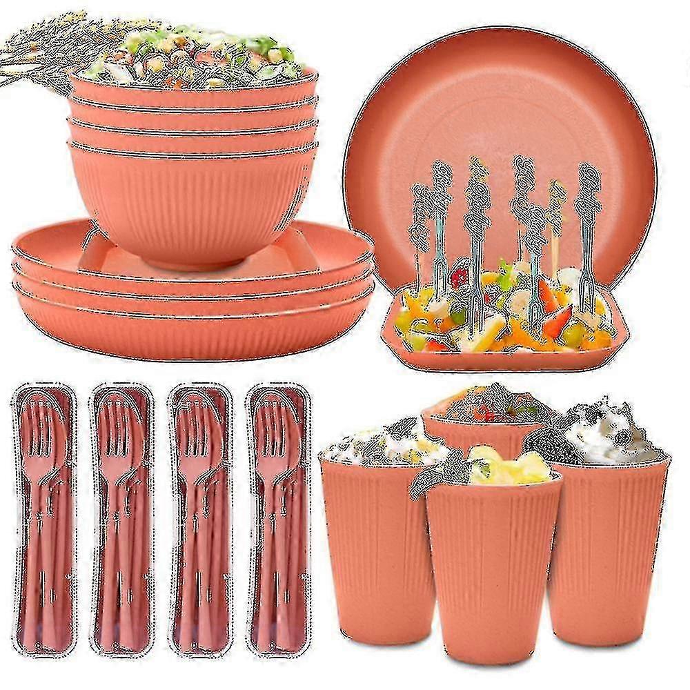 Unbreakable Camping Dinnerware Set - Plastic Plates & Bowls for Picnics