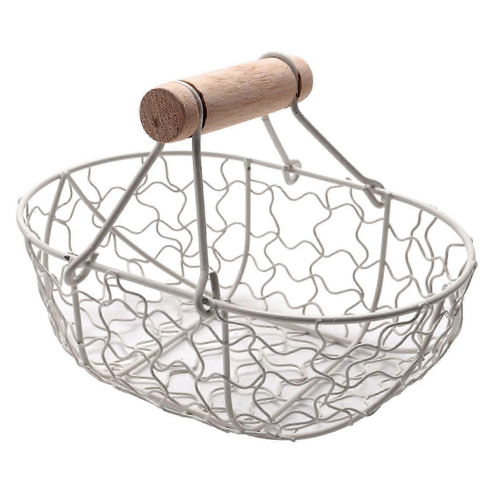 Wooden Handle Metal Retro Basket Portable Multi-Function Vegetable Fruit Egg Groceries Practical St