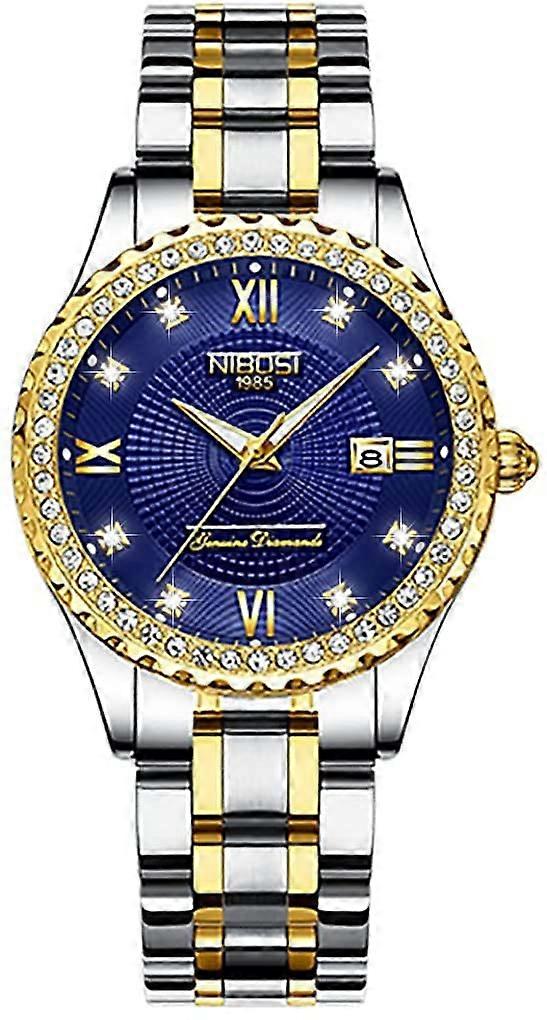 Women's Two-Tone Diamond Watch Stainless Steel Waterproof Analog Quartz Wristwatch Date Window With Luminous Display