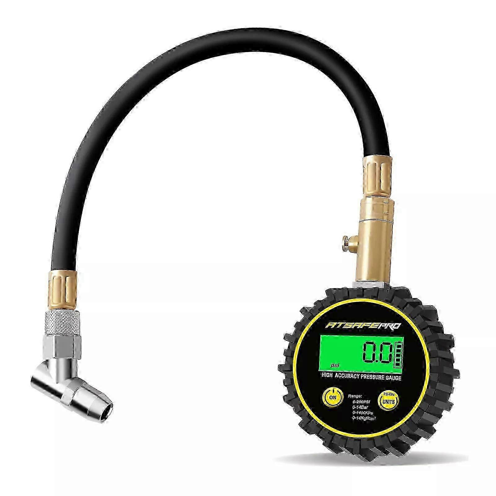 Manometru pentru anvelope auto ATsafepro 200 PSI cu furtun flexibil și afișaj LCD cu iluminare de fundal Manometru digital compatibil cu camion auto SUV