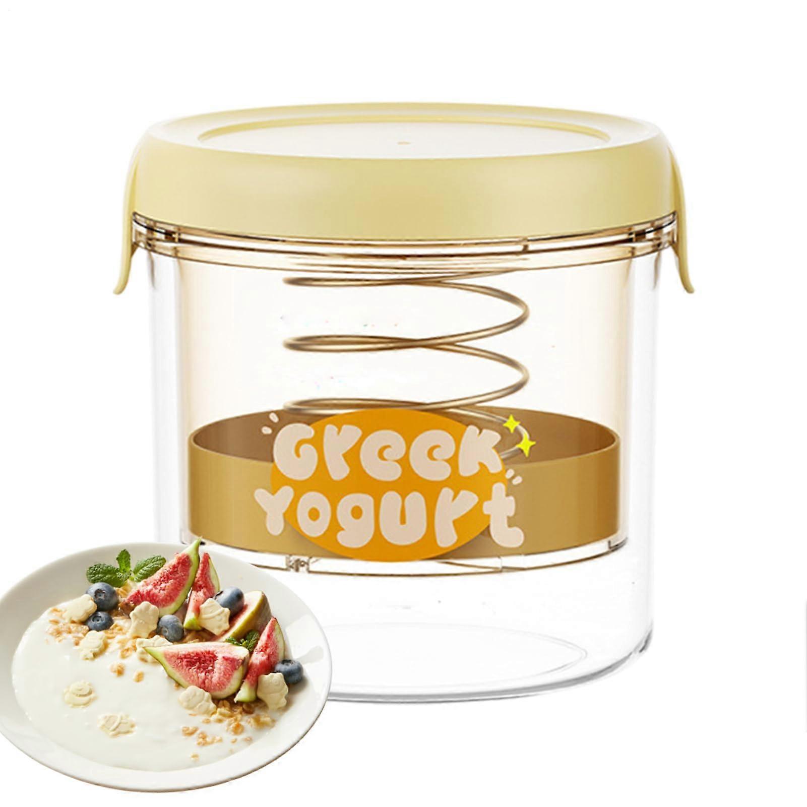 Whey Strainer for Yoghurt - Yellow Food Separator with Tight Lid, Mesh Sieve for Nut Milk, Soft Cheese, and Soy Milk