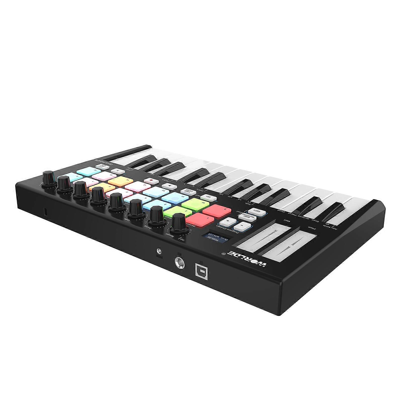 WORLDE Orca mini25 Portable 25-Key USB MIDI Keyboard Controller with 16 RGB Backlit Trigger Pads 8 Assignable Control Knobs