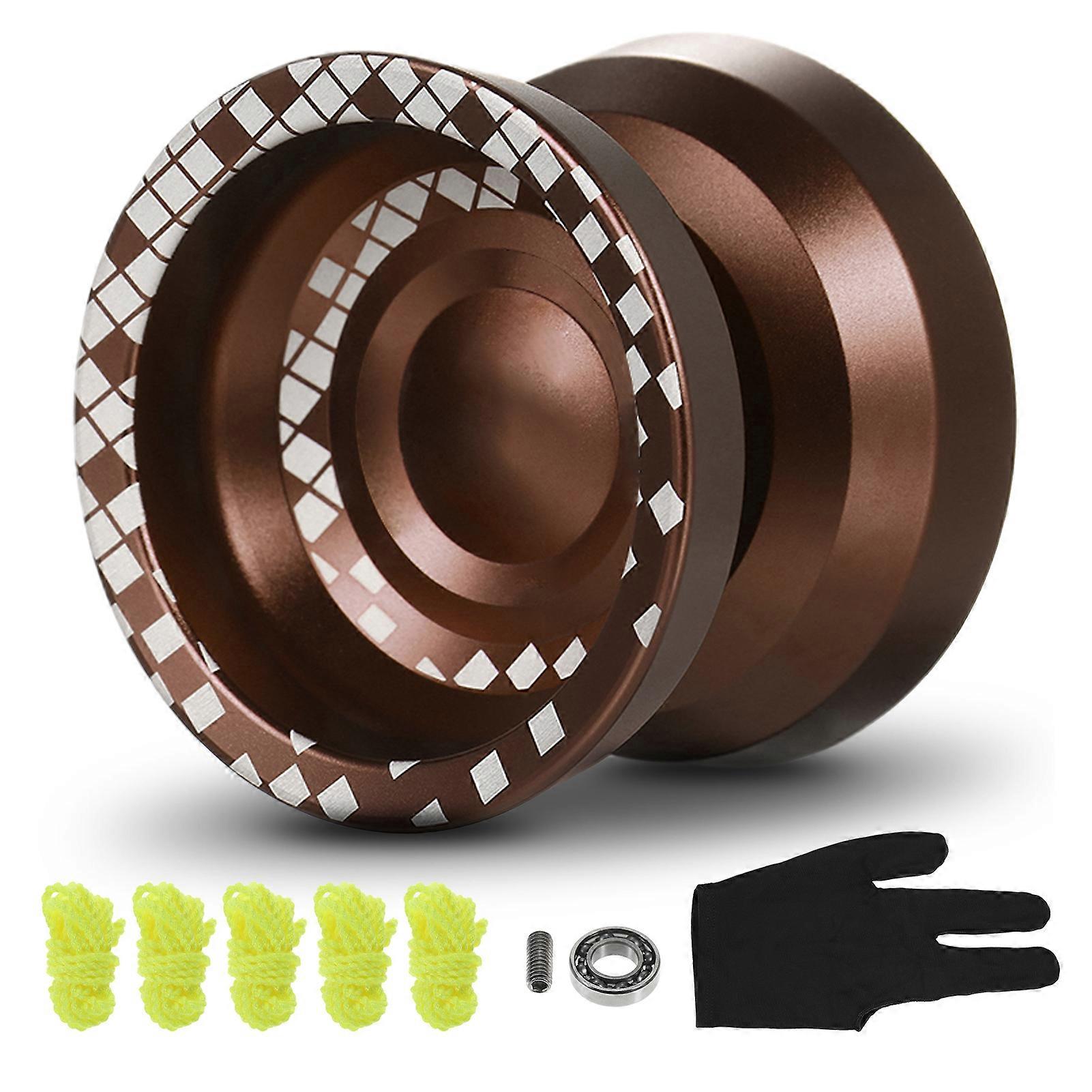 Premium Competition Alloy Yo-Yo Brown Durable High-Precision Design Smooth Performance Aluminium Material Includes 5 Strings Random Colours for Profes