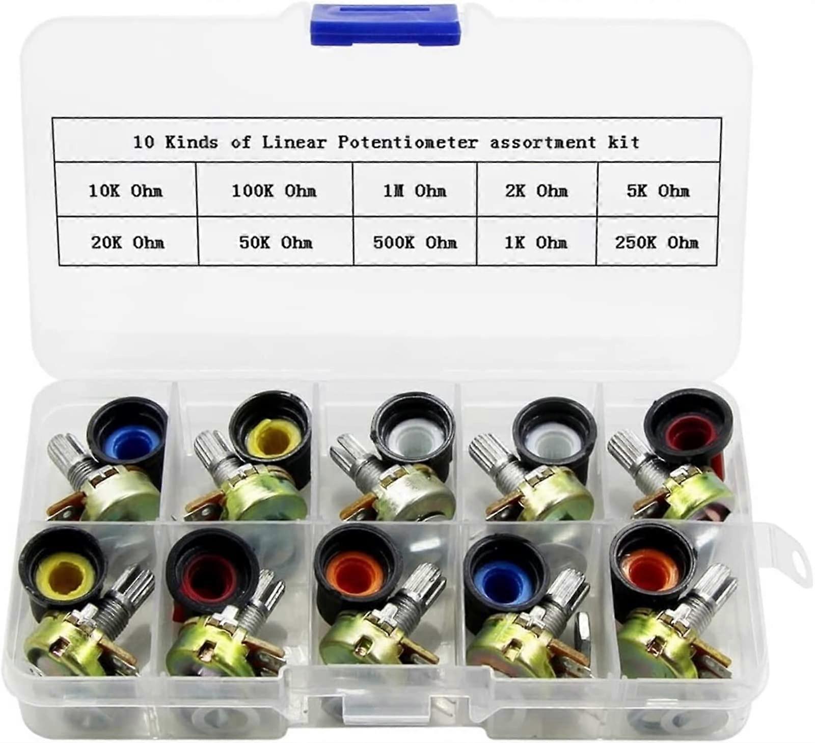 End switch WH148 PotentiometerKit B1K 2K 5K 10K 20K 50K 100K 500K 1M 15mm Linear taper Rotary potentiometer Resistor set 3pole with cap
