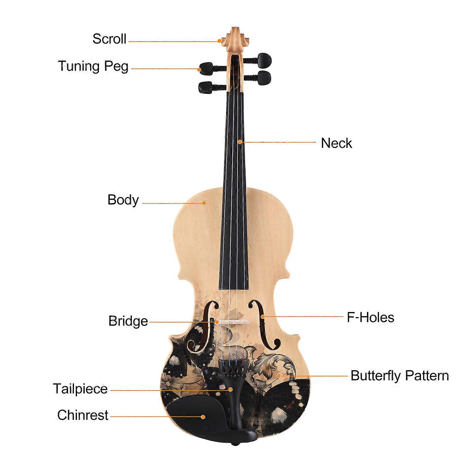 4/4 Acoustic Violin Basswood Topboard Side Back Board Maple Scroll with Carry Case Bow Rosin for Kids Students Beginners
