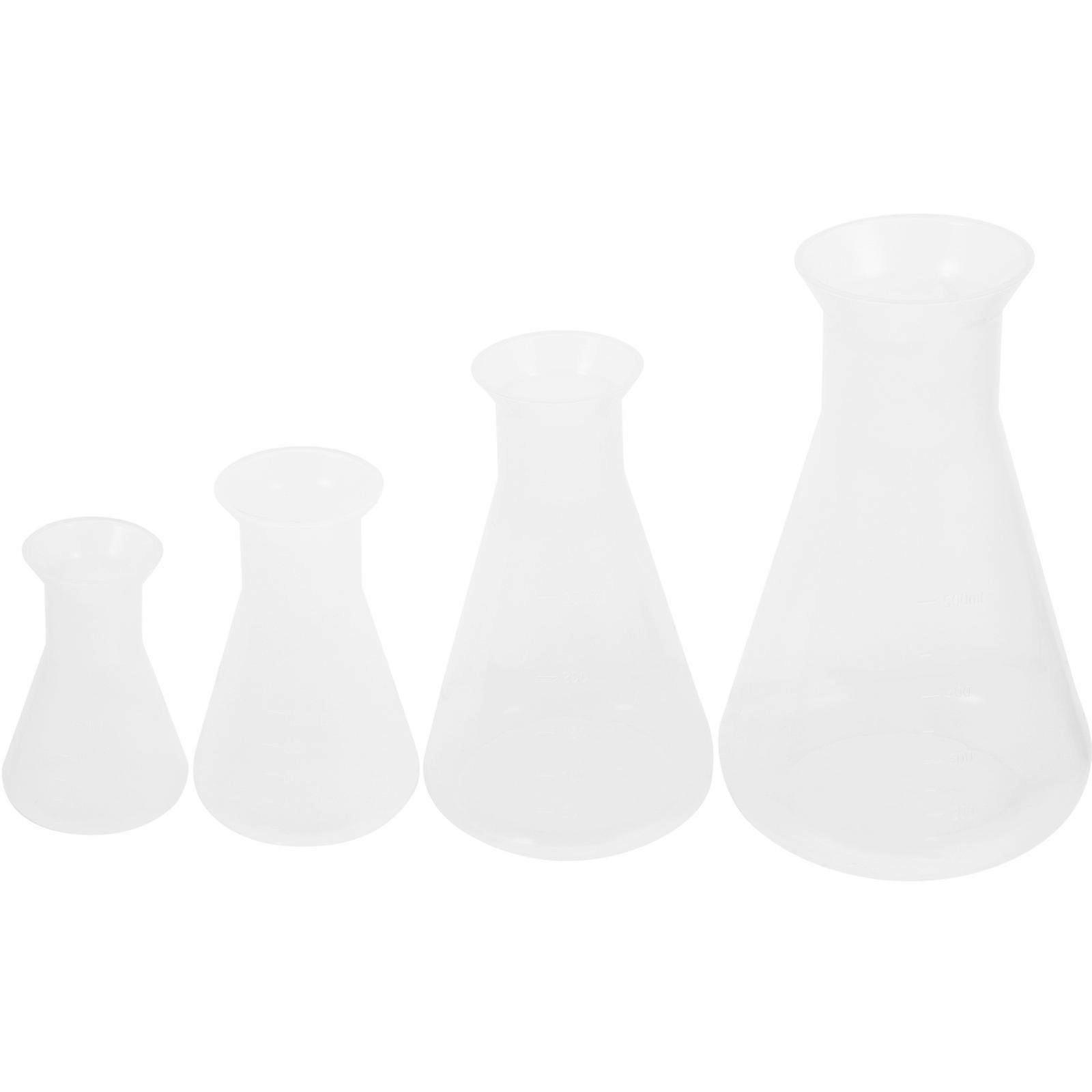 4Pcs Lab Erlenmeyer Flasks 50ml-500ml Conical Flask Set 16.9X10cm
