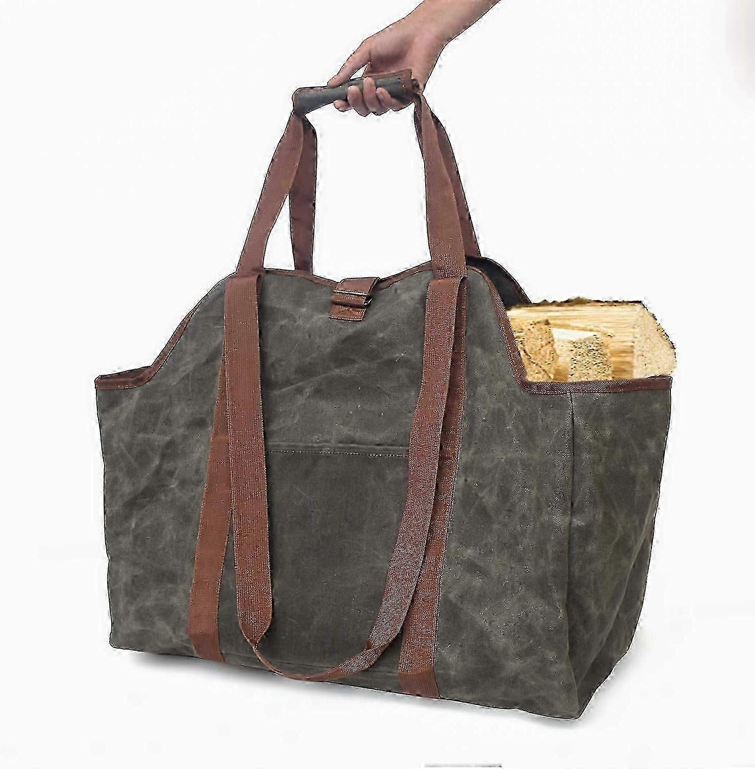 Canvas Log Bag,Round Woodpile Rack Fire Wood Carriers,Carrying for Stand by Hearth Stove Tools Set Basket