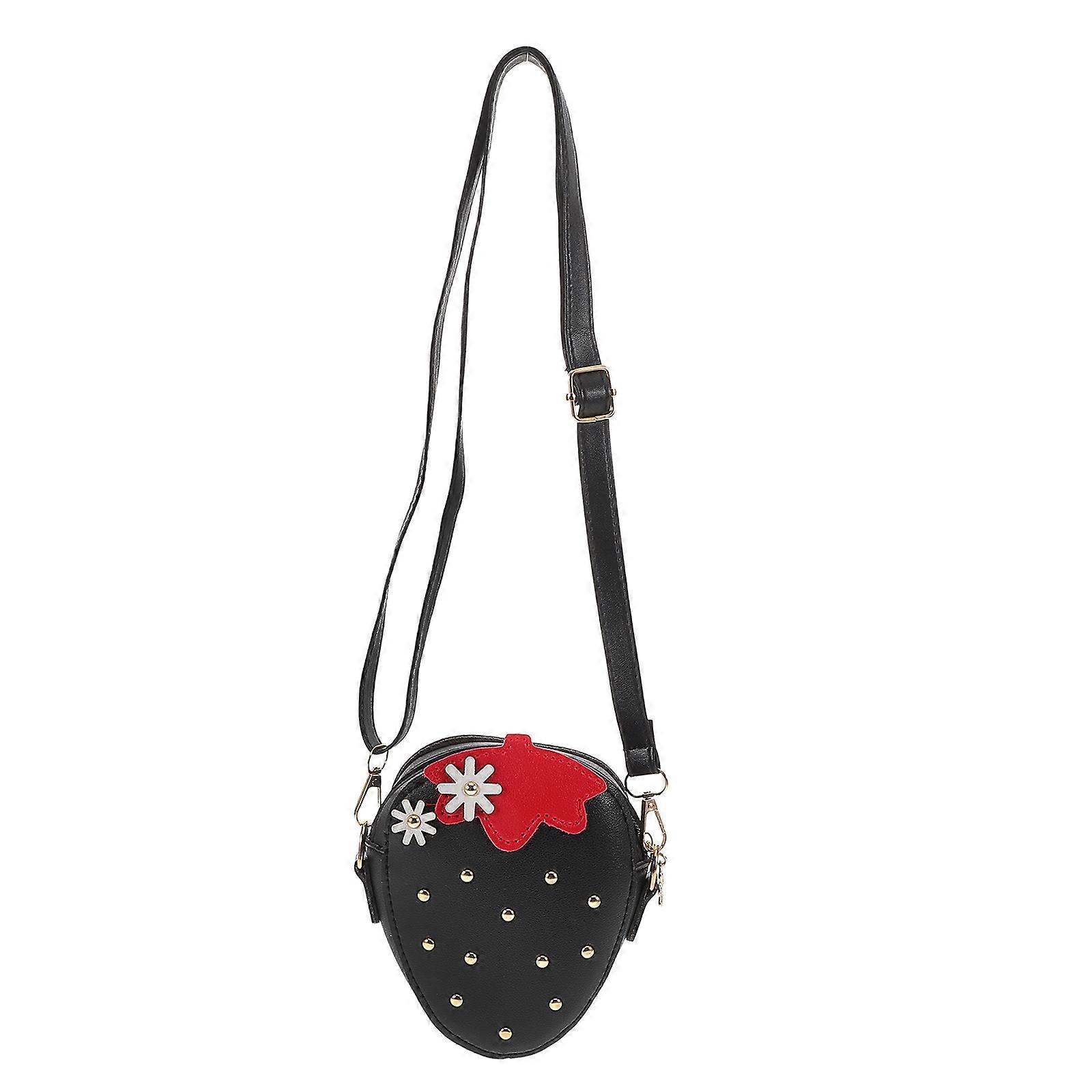 Sac mignon en forme de fraise Sac à bandoulière à la mode pour les filles Femmes Occasions spéciales Noir PU 1Set Handsfree Carrying