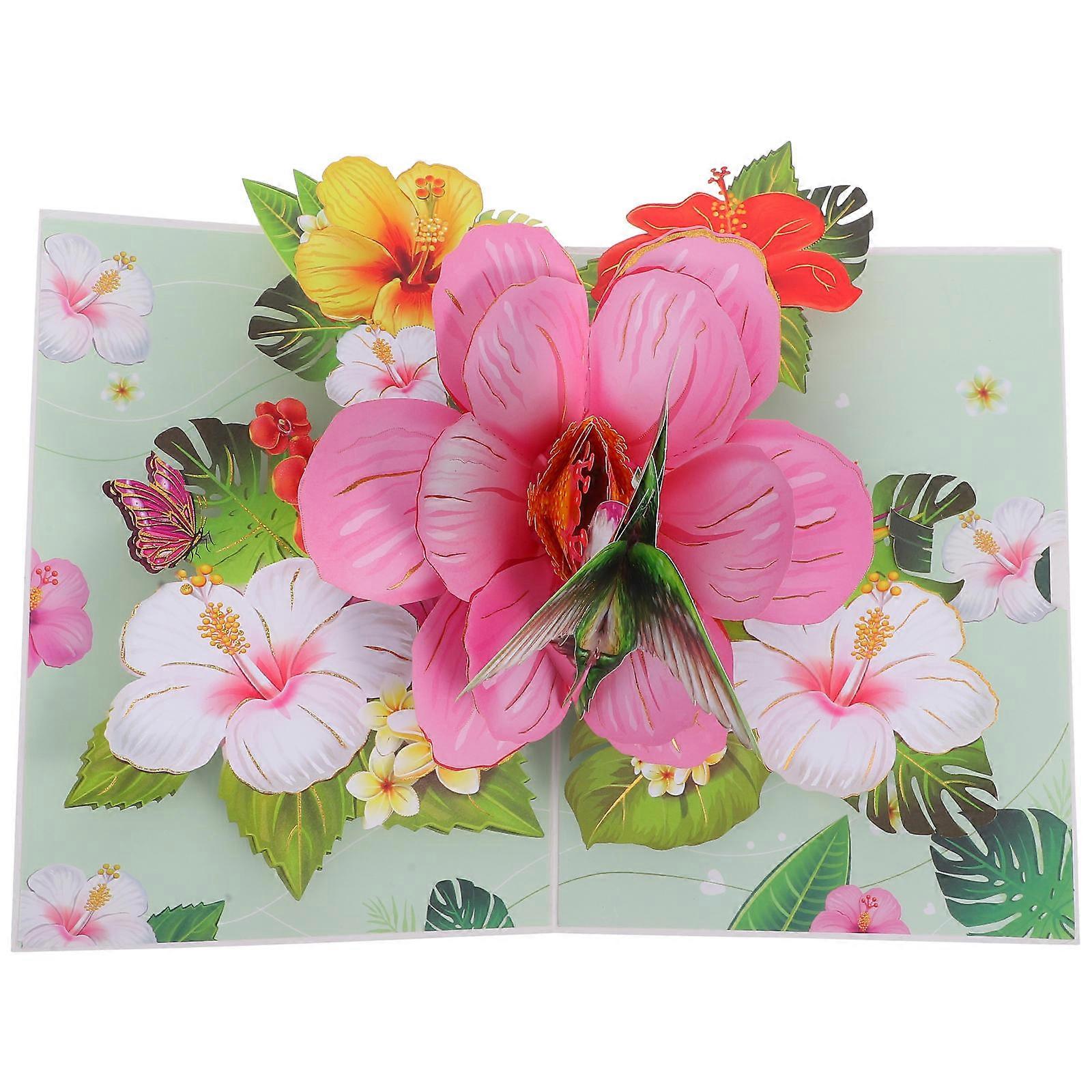 Artificial Flower Greeting Card Hummingbird And Hibiscus 3D Foldable For Special Occasions 29.00X19.50X12.50CM 1Pack