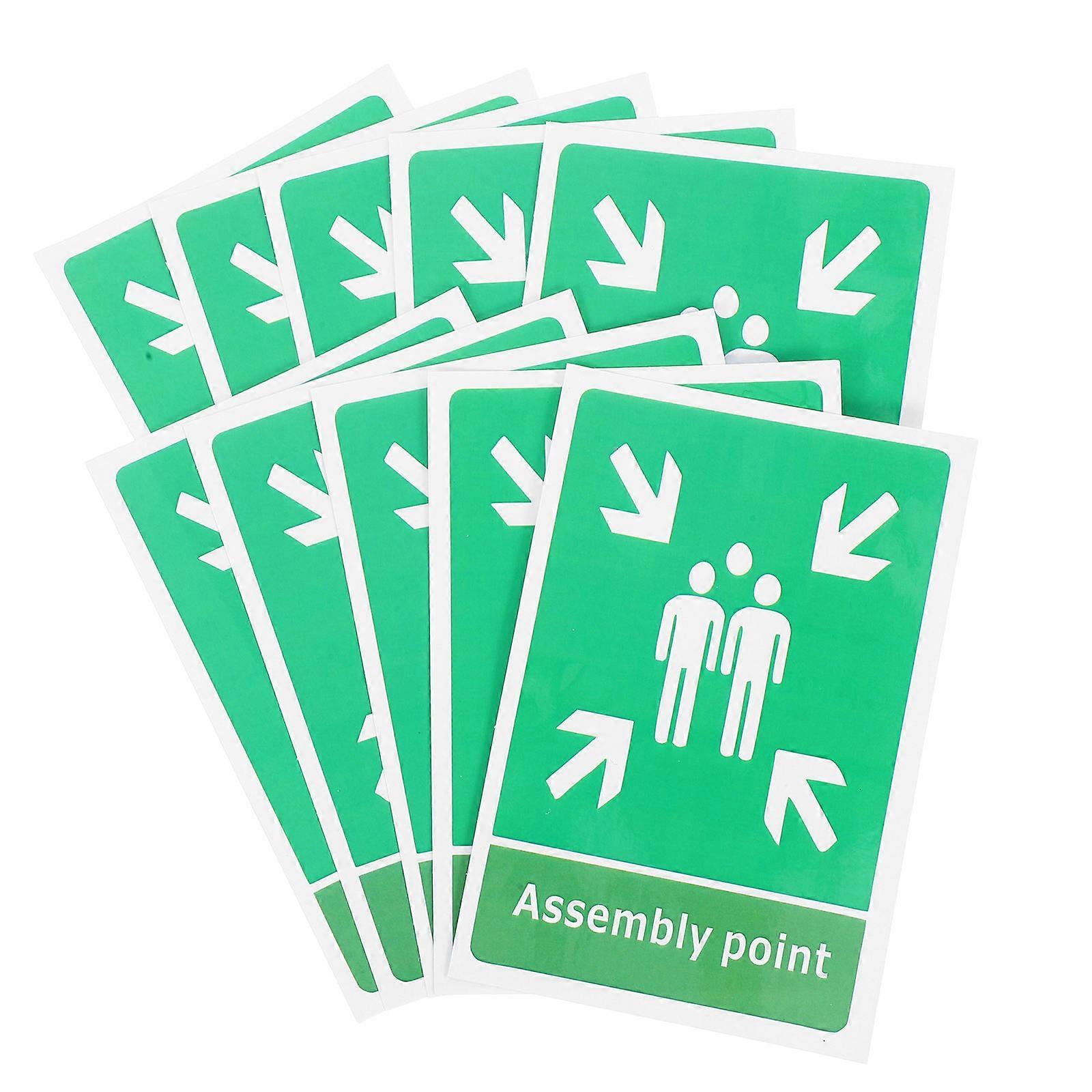 Evacuation Assembly Area Sign High Visibility Exit Stickers Safety Guidance for Public Spaces 15.00X10.00X0.10CM 10Pcs