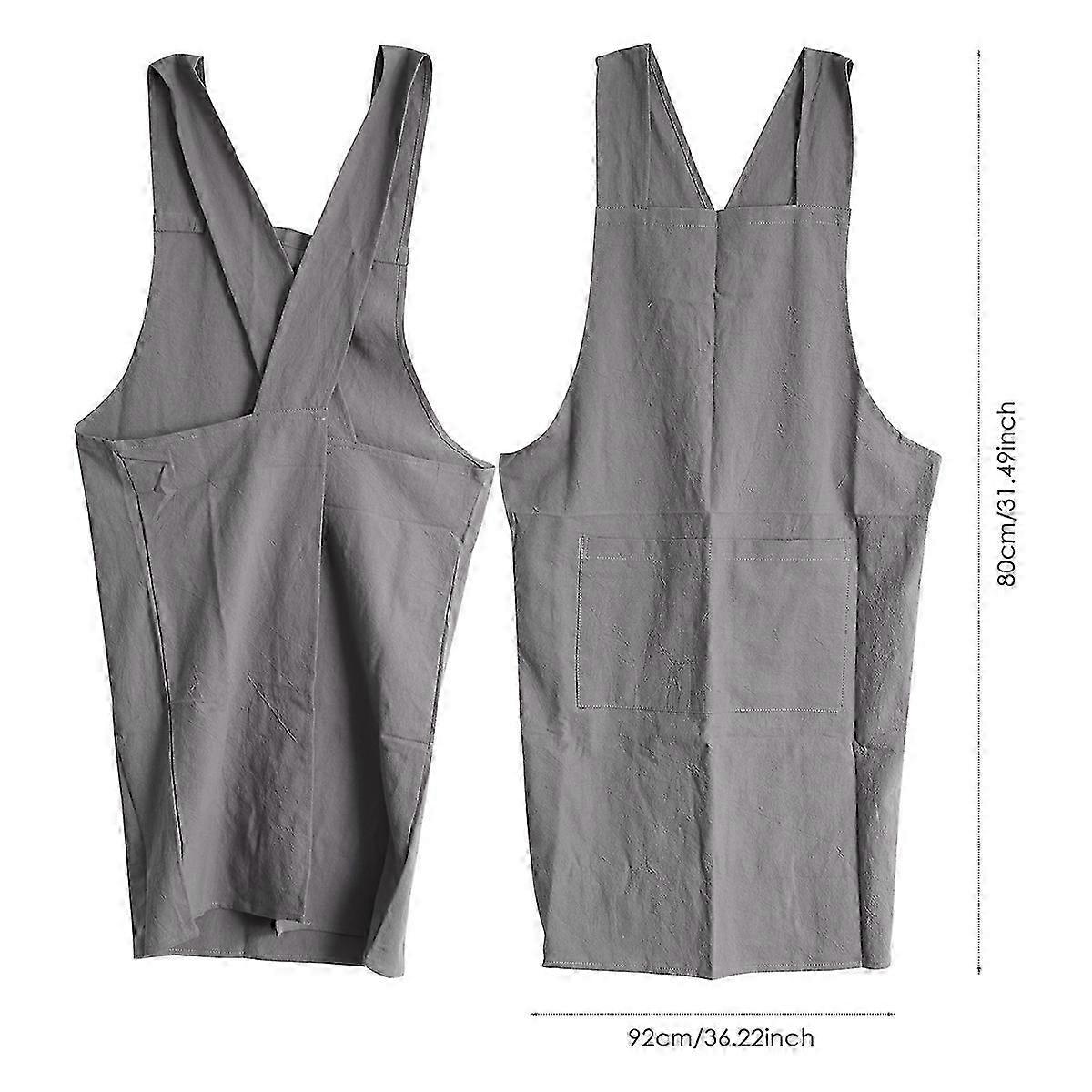 Linen Cross Back Cooking Apron with Pockets for Baking Kitchen hwy