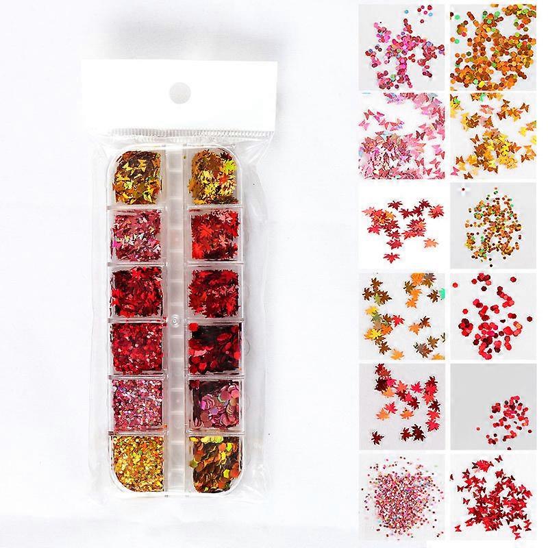 ネイルアクセサリー、メープルリーフスパンコール、レーザーカラーネイルアートの24ピースの組み合わせ