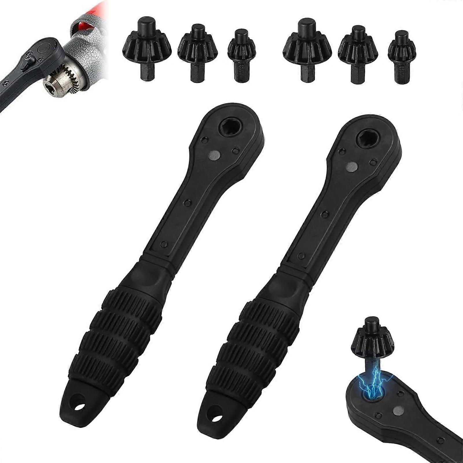 Drill Chuck Ratchet 2-In-1 Key, Universal Double-Head Chuck Key Tool For Tightening And Loosening Bits, 2-Piece