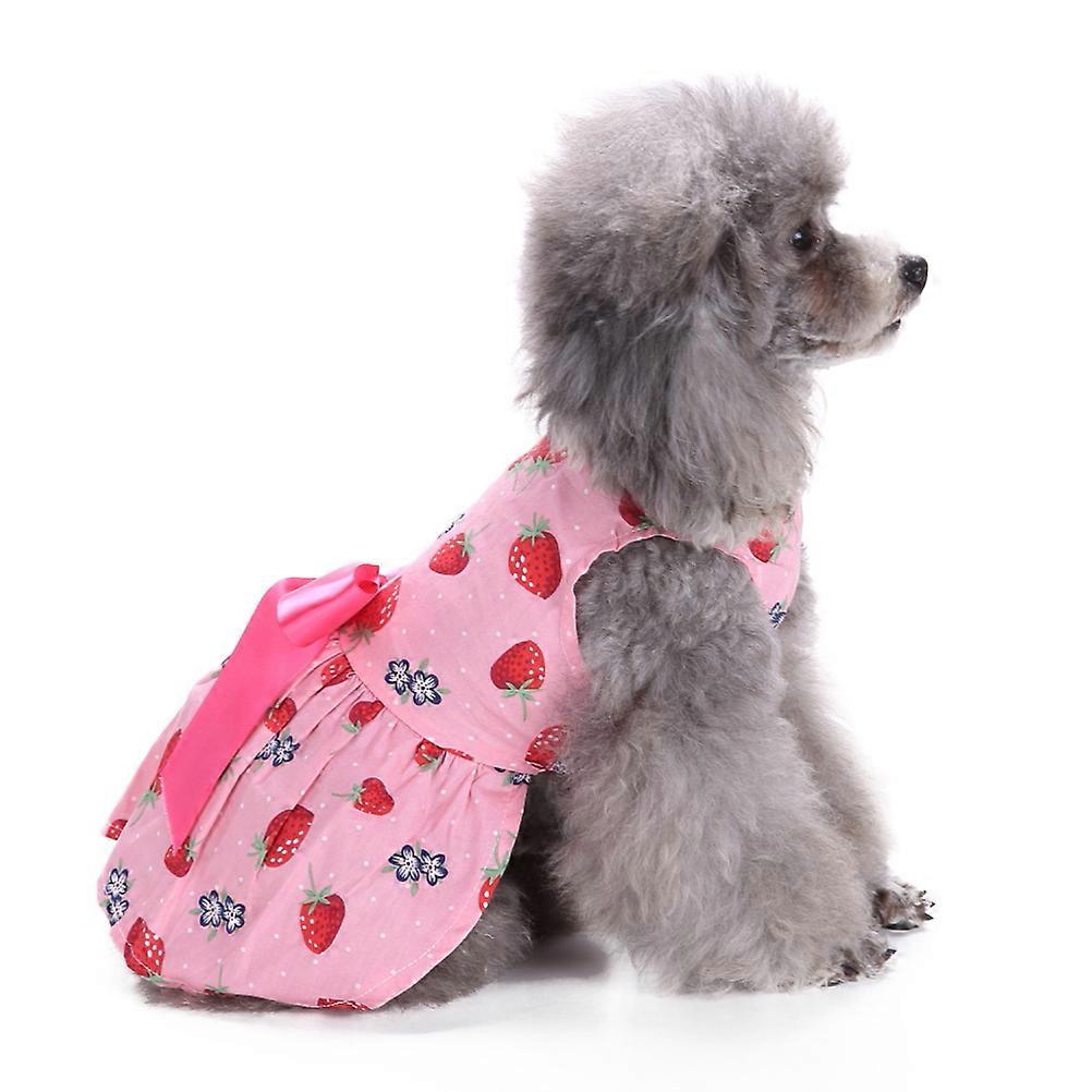 Dog Strawberry Clothes Pet Dog Summer Clothes Elegant Bowknot Sleeveless Puppy Skirt M Size Summer 1Set