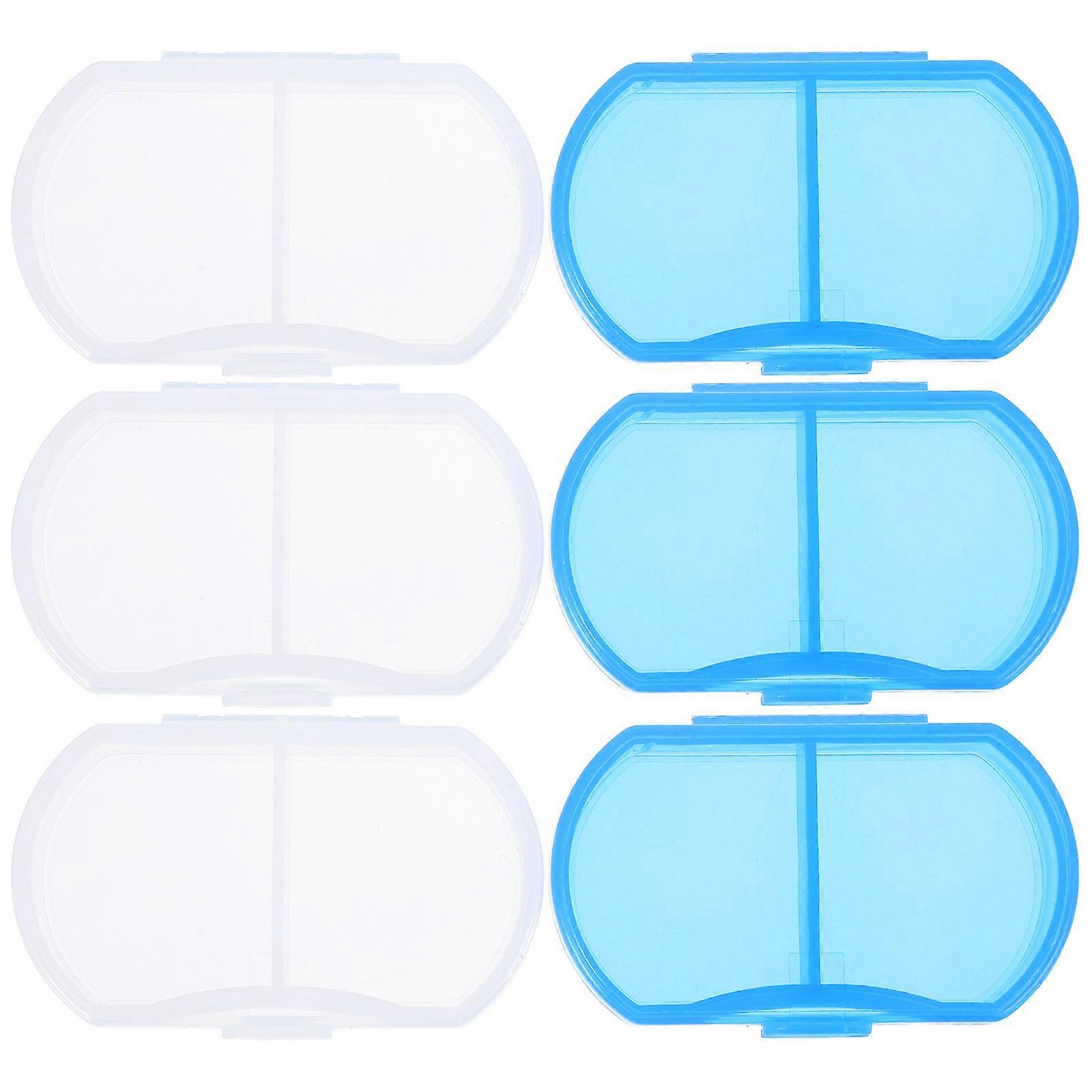Travel Mini Box Plastic Blue Small Storage Box Daily Use Portable Pill Case Two Compartments 6Pcs