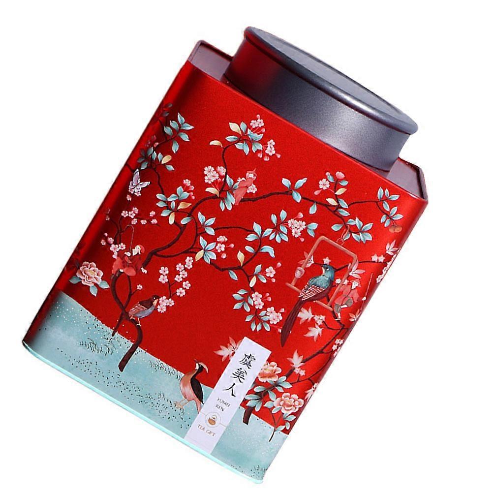 Red Tea Storage Jars Airtight Container Cylindrical Shape Tinplate Material present Packaging 1 Set