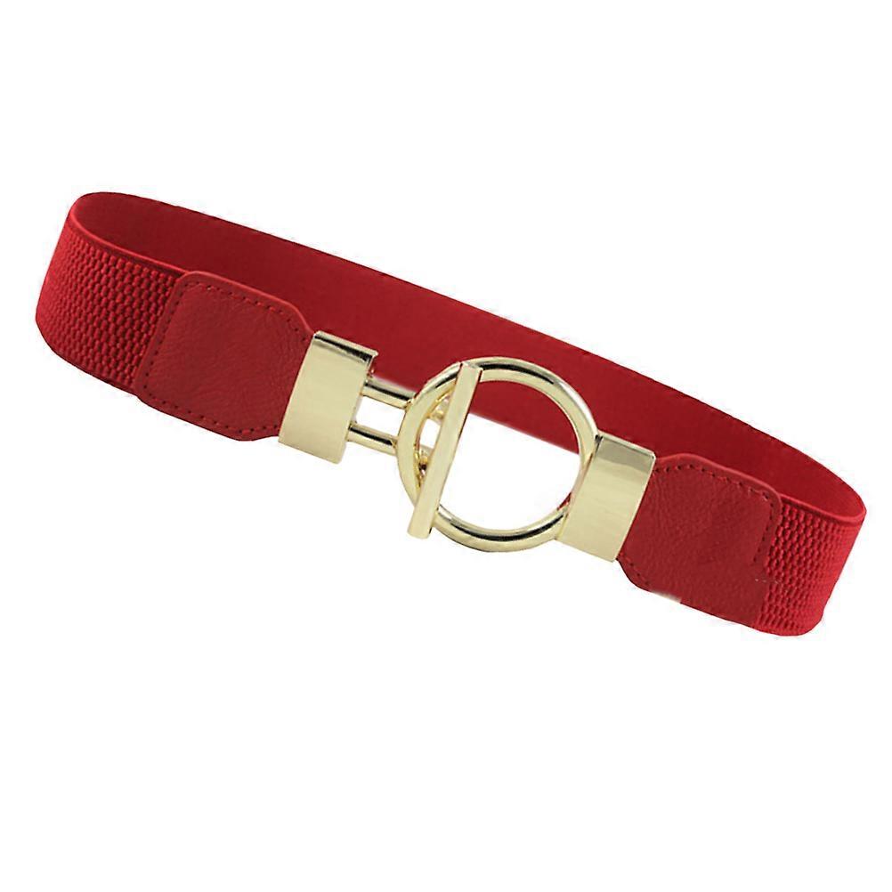 Wide Elastic Belt Women Red Round Buckle Cinch Waist Stretchable Casual Outfits 1Pack