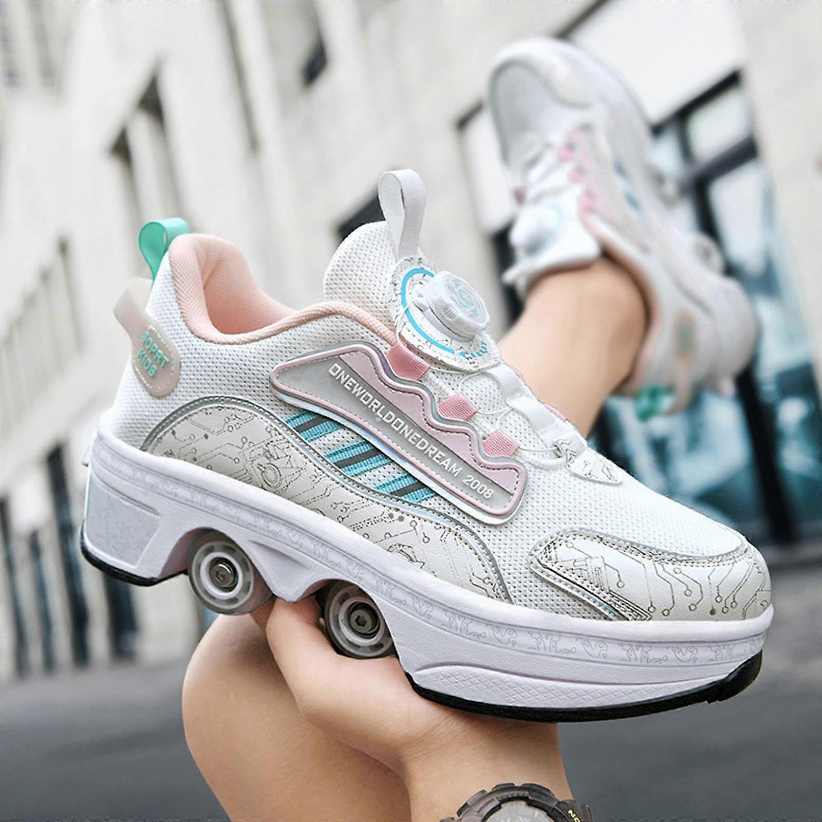 轮滑鞋轮鞋男孩女孩成人轮鞋带轮子灵活溜冰鞋作为礼物，尺寸 35