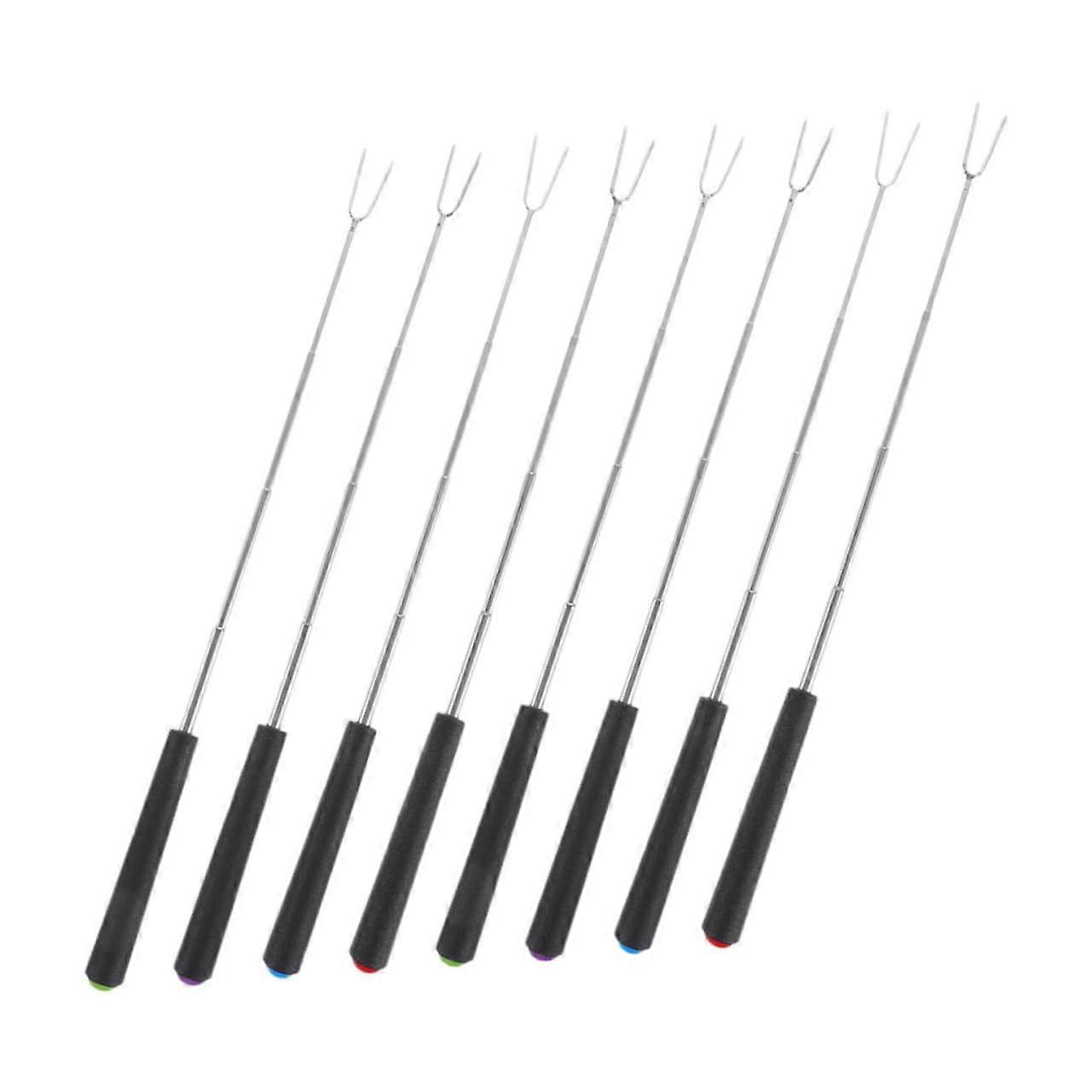 Grill Besteck Set Stainless Steel - 8-Piece Forks with Extendable Skewers for Smores, Campfire Cooking, and Outdoor Use