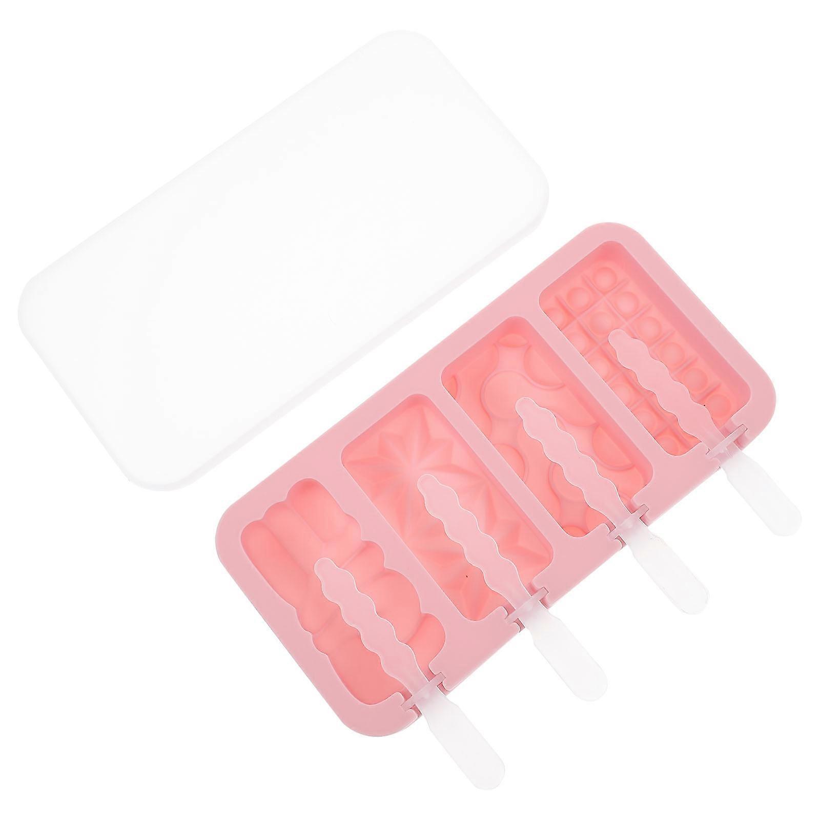 Ice Cream Mold Silicone Tray for Baking Use 1Set with Lid and Cartoon Sticks
