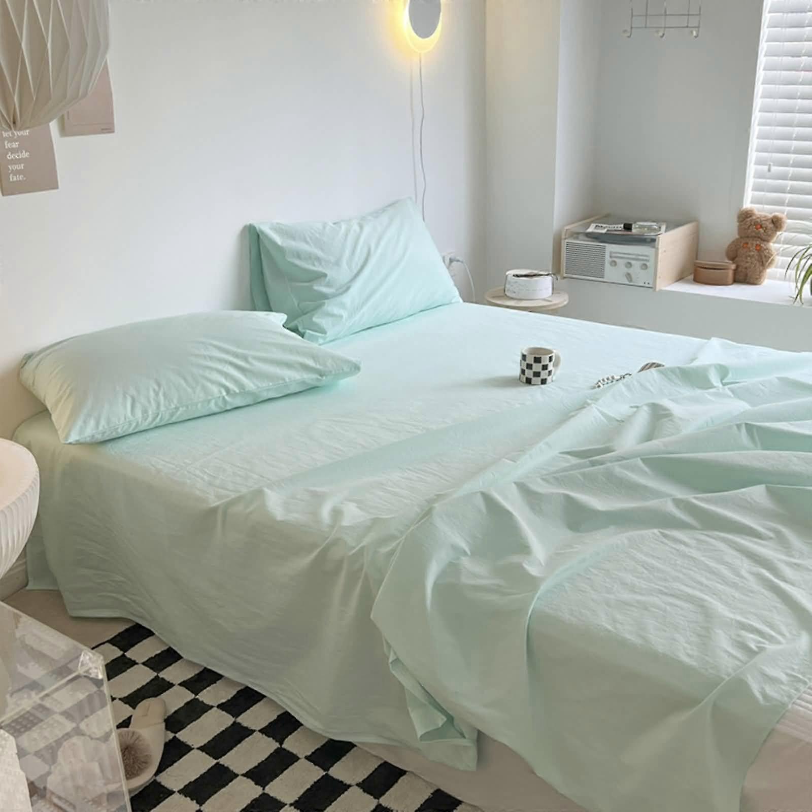 Double Bed Linen Set 245 x 250 cm with 2 Cyan Claro Pillowcases and Cotton Fitted Mattress Protector