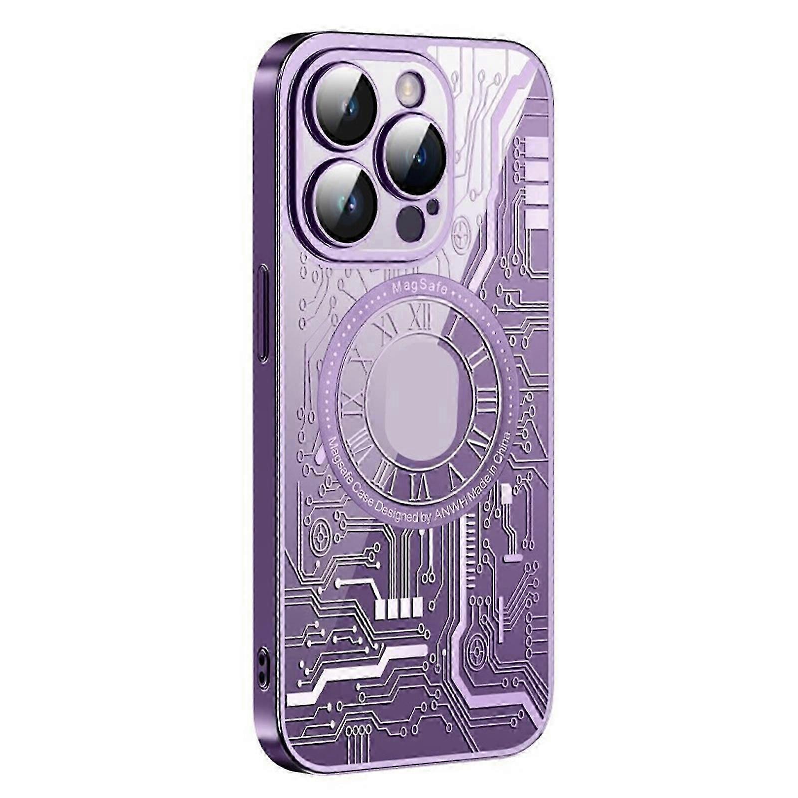 لهاتف iPhone 15 Pro Max/15 Ultra Magnetic Case متوافق مع MagSafe، حافظة Circuit Mechanical Gear Pattern Thin Cool Case 15 Pro Max/15 Ultra